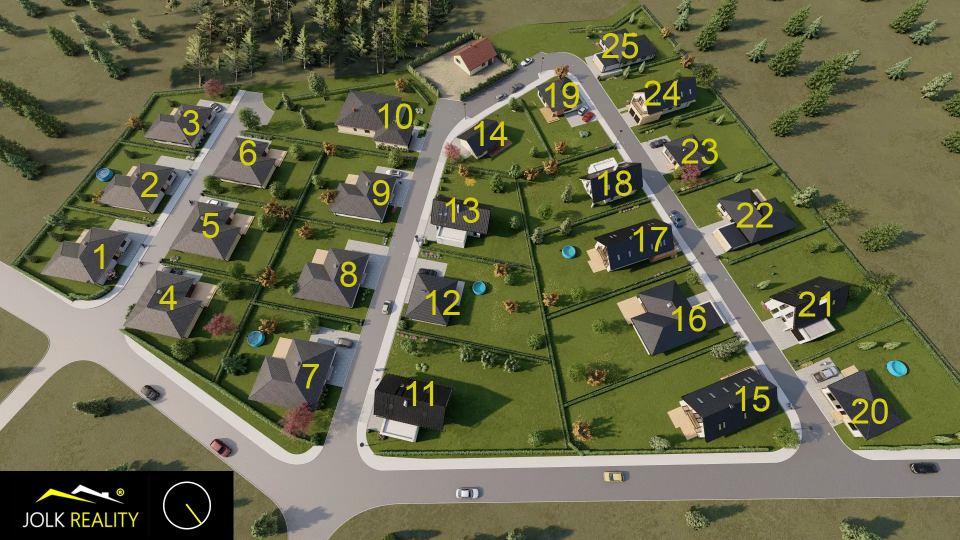 Pozemky Uhlířov — situační plán s číslováním parcel
